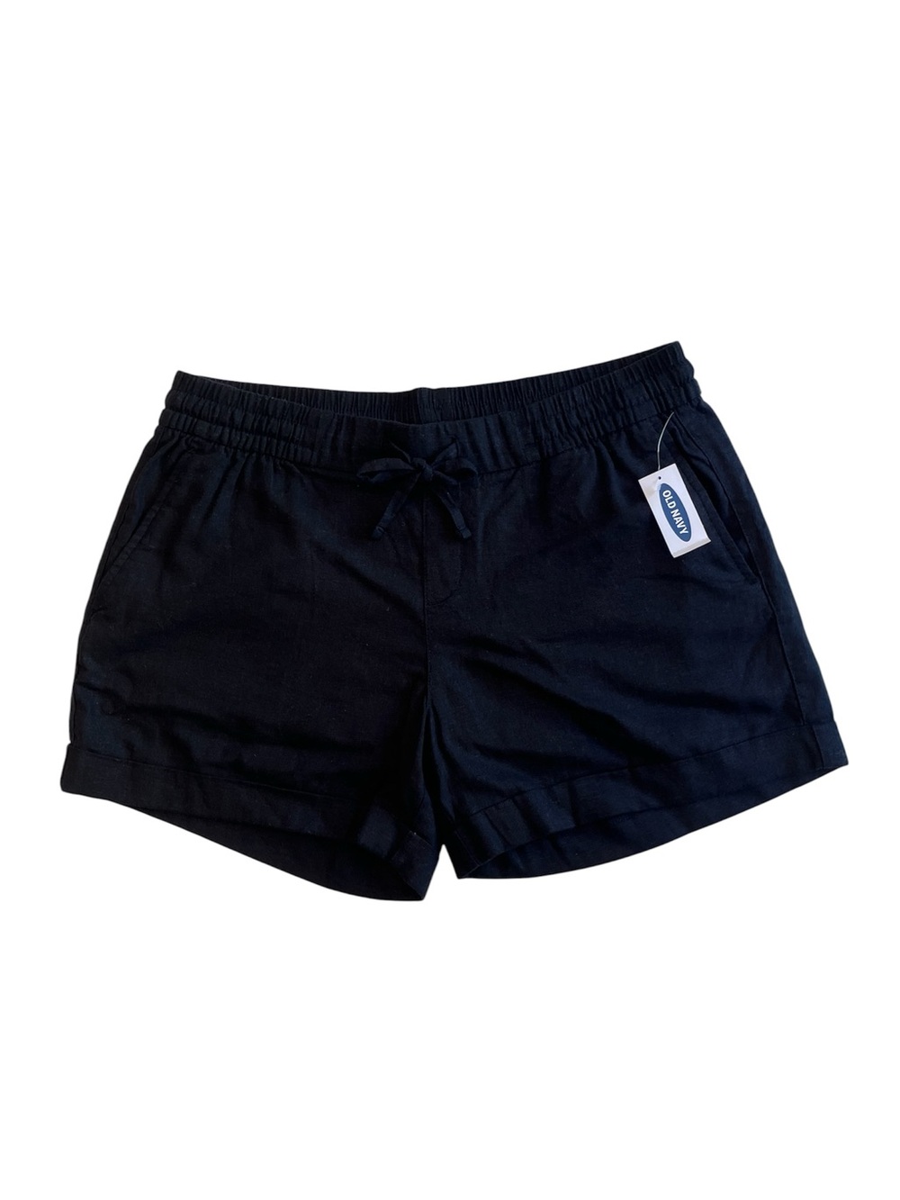 NWT Old Navy Black Elastic-Waist Linen-Blend Shorts